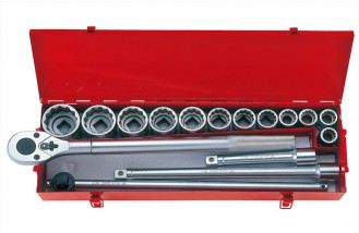 KING TONY Комплект торцевых головок с принадлежностями 12 гр 21-50 мм